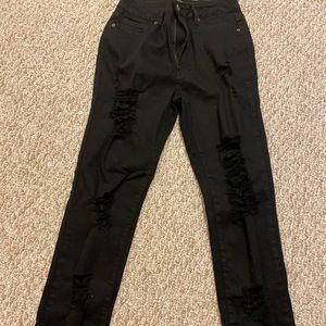 Ripped denim pants, black